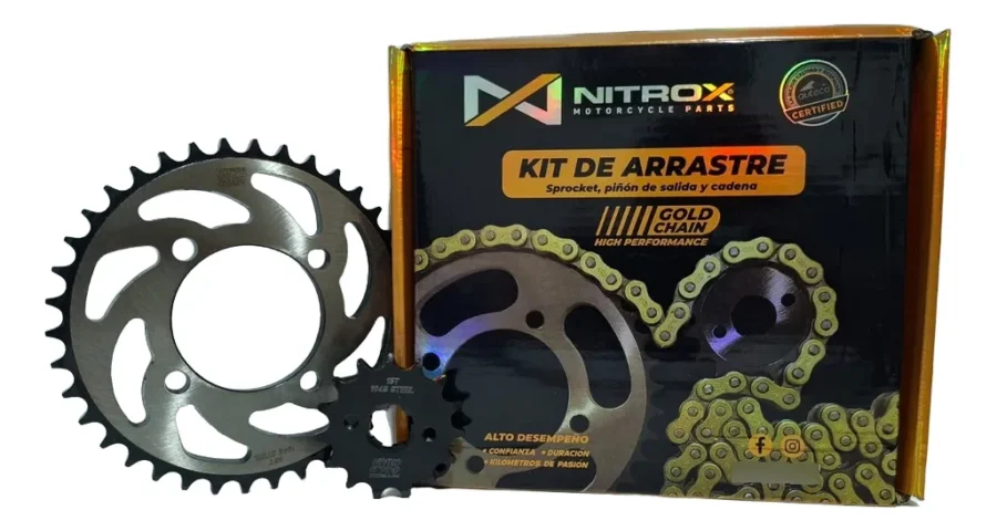 Kit De Arrastre Akt Nkd 125 Nkdr 125 15-38t 428h Cadena Dorada - Imagen 4